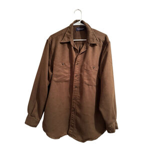 Roundtree & Yorke Western Casual Button Dress Shirt Mens L Brown Soft Faux Suede